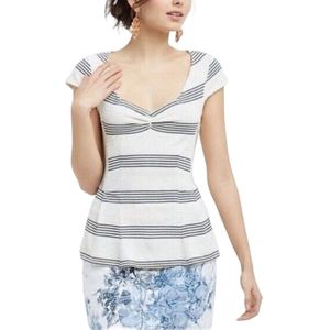 Anthropologie Postmark Sweetheart Dot Dash Striped Textured Peplum Top